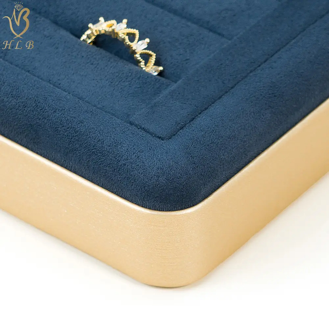 China Factory HLB ODM Faux Metallic velvet jewellery tray custom ring display tray jewelry tray velvet
