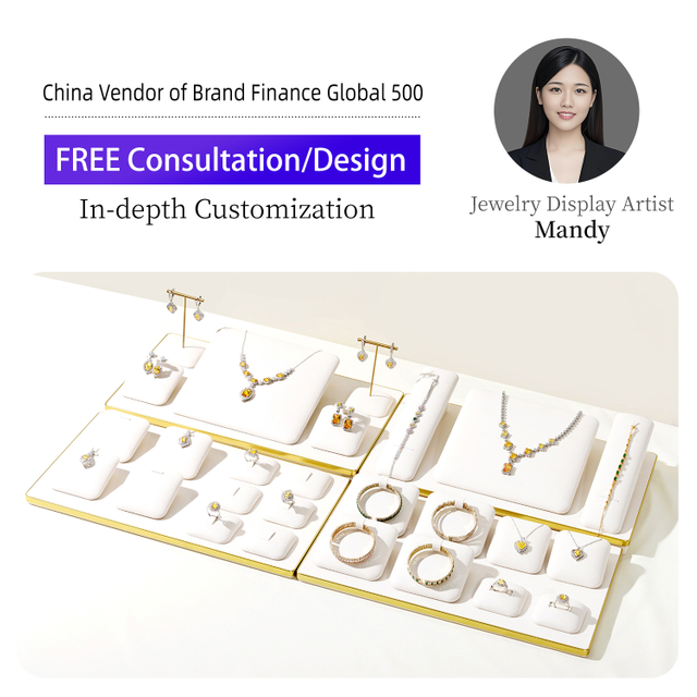 Big Brand ODM jewelry display stand set Custom jewelry rack designs beige jewelry display for selling