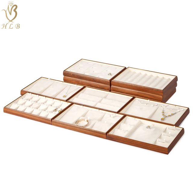 Eco-friendly wooden luxury jewelry display set ring necklace custom jewelry display set luxury stand jewellery tray