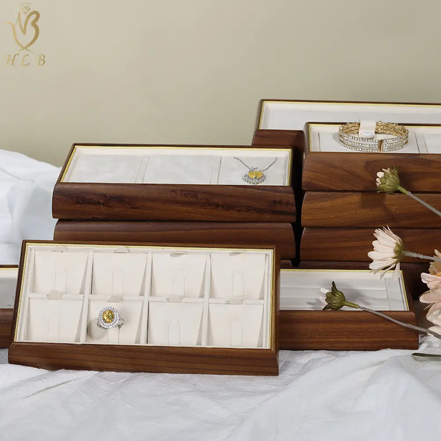 China factory HLB ODM wooden jewelry stand Jewellery Display wooden jewelry display trays custom logo