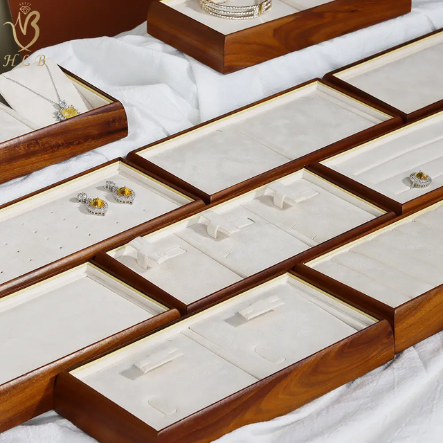 China factory HLB ODM wooden jewelry stand Jewellery Display wooden jewelry display trays custom logo