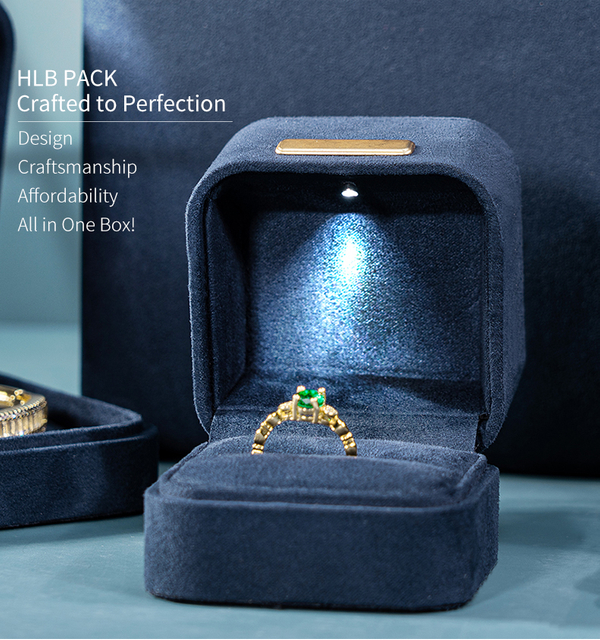 China Source Factory LED velvet jewelry boxes packaging Velvet jewellery box light Custom logo jewellery boxes